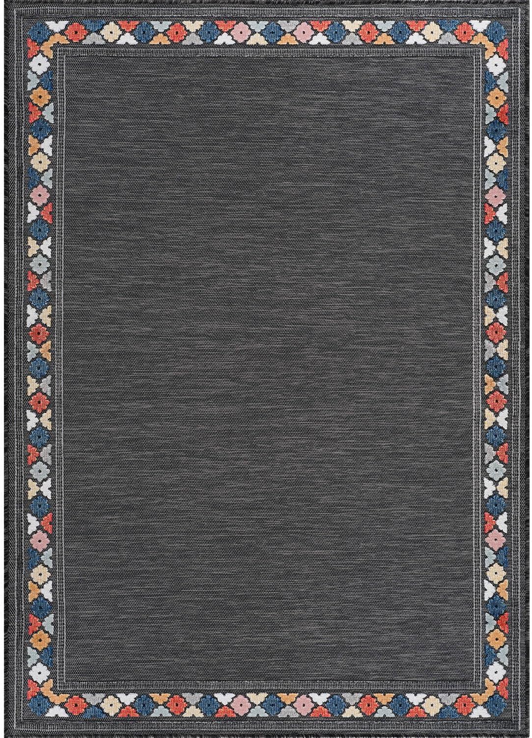 Beverly Rug Outdoor Rug 4x6 Modern Bordered Area Rugs for Indoor and Outdoor Patio Easy to Clean Non Shedding Living Room Porch Garden Washable Outside Carpet (4 x 6 Dark Gray)