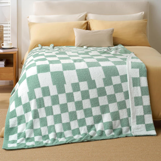 Joiedomi Twin Blanket for Couch, Sage Green Checkered Knitted Blankets Gifts for Women Mom Girls, Cozy Cute Soft Throw Home Room Decor Aesthetic Women Mothers Birthday Gifts 60x80 Inches