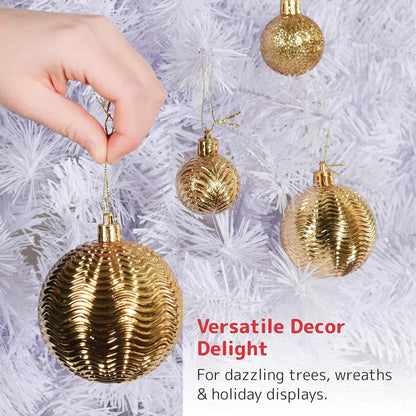 PREXTEX Christmas Ornaments Gold Set - 36-Piece Shatterproof Gold Ornaments for Christmas Tree, Holiday, Wreath, and Party Decorations - Assorted Sizes in Small, Medium, Large