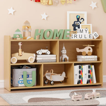 Book Shelf Set of 2, 5 Cubes Storage Organizer, Freestanding Log Bookshelf Cube Shelf for Bedroom, Living Room, Home Office, Open Bookshelf Wooden Bookcase