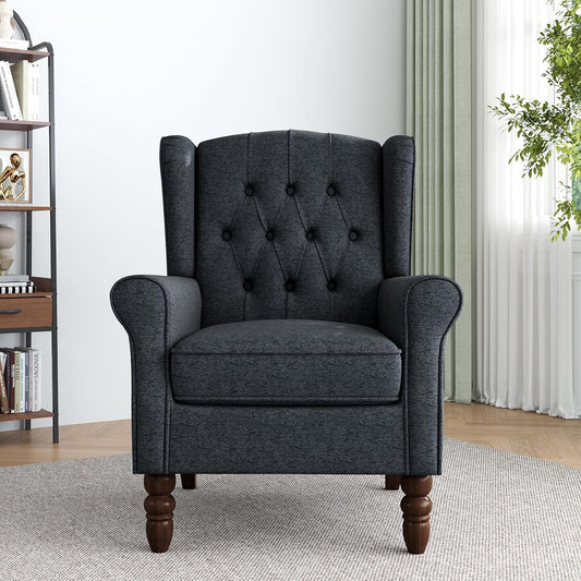 Lumibee High Back Accent Chair,Upholstered Wingback Armchair with Solid Wood Legs for Small