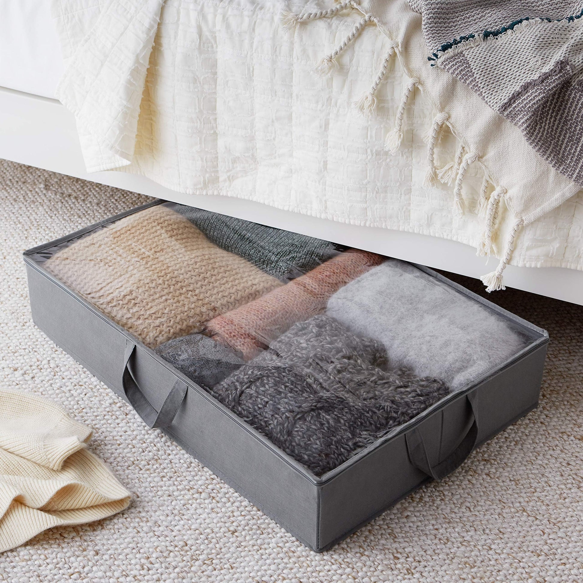 Amazon Basics Under Bed Storage Bags for Clothes, Blankets and Linens, Foldable Fabric Containers