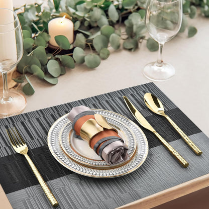 Placemats Set of 4 - Washable Easy Clean Vinyl Placemats - Heat Resistant PVC Place Mats for Dining Table - (Black and Gray, 4)