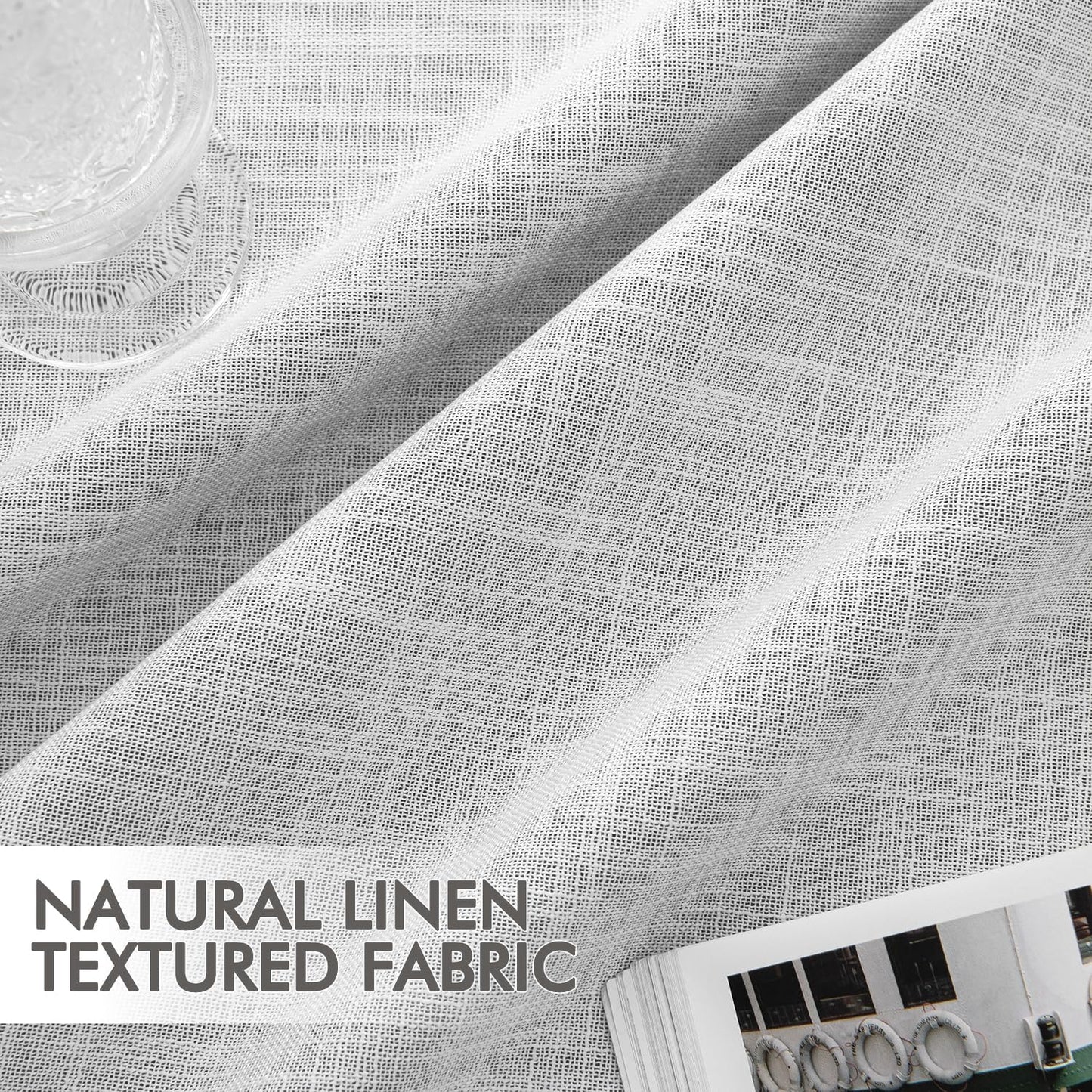 MIULEE Greyish White 100% Blackout Linen Curtains 84 Inch 2 Panels Set Double Sided No Coating Pleated Back Tab Black out Long Thermal Insulated Pinch Pleat Bedroom Living Room Darkening Window Drapes