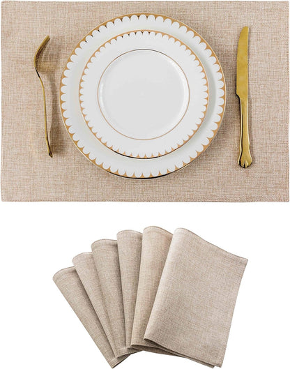 Home Brilliant Burlap Linen Placemats Set of 6 Plate Mats Heat Resistant Dining Table Cloth Placemats Washable Kitchen Table Mats for Holiday Dinner, 13x19 inch, Light Linen