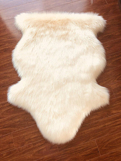LAMBZY Faux Sheepskin Soft Hypoallergenic Free Shape Silky Shag Rug, Luxury Shaggy Silky Plush Carpet for Bedrooms Rugs Living Room Kids Rooms Sofa Floor Rugs (Single 2'x3', 60x90cm Cream)