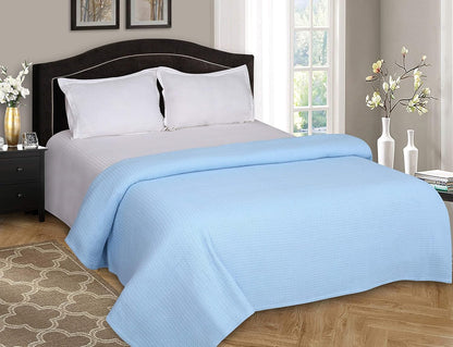 Elvana Home 100% Cotton Bed Blanket, Breathable Bed Blanket Twin Size, Cotton Thermal Blankets Twin, Perfect for Layering Any Bed for All Season, Light Blue