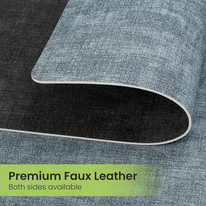 Faux Leather Dual Sided Placemats Set of 6, Square Non-Slip Heat Resistant Placemats with Coaster, Reversible wipeable Waterproof Table Mats for Kitchen, Dining, Outdoor (6, Black Light Blue)