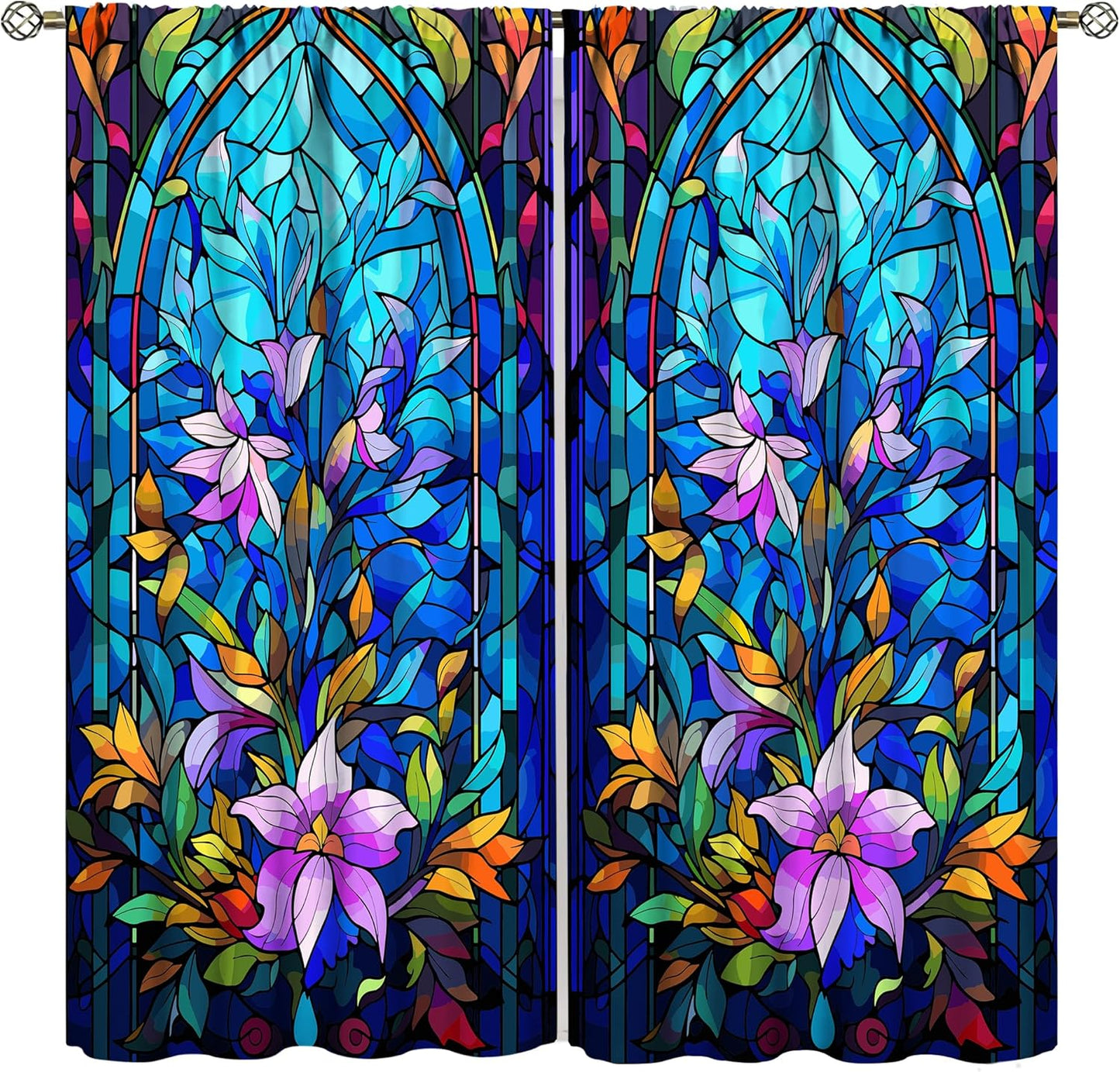 Stained Glass Curtains,Abstract Colorful Floral Geometric Art Home Decor Drapes for Bedroom Living Room Kitchen Window Treatment 2 Panels Set Total Size 84" W X 84" L Inch