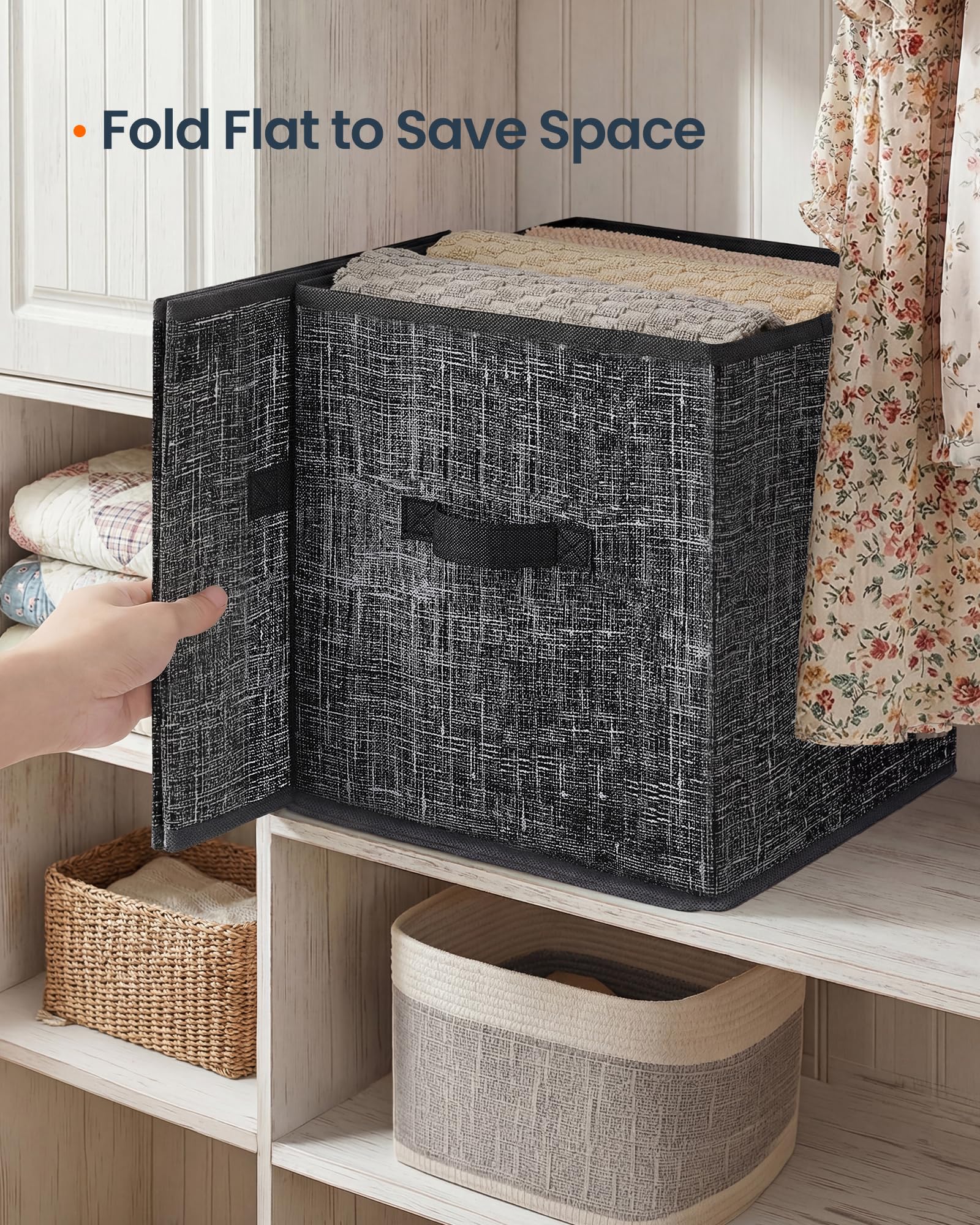 SONGMICS HOME Foldable Storage Cubes Set of 8, Fabric Shelf Organizer Bins with Handles, Closet