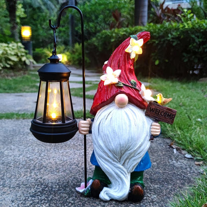 Solar Garden Gnomes Statue with Succulent and 4 LED Lights - Solar Lantern Gnomes Decorations for Yard Outdoor gnome Decorations for Garden, Patio Gnome Gifts for Mom
