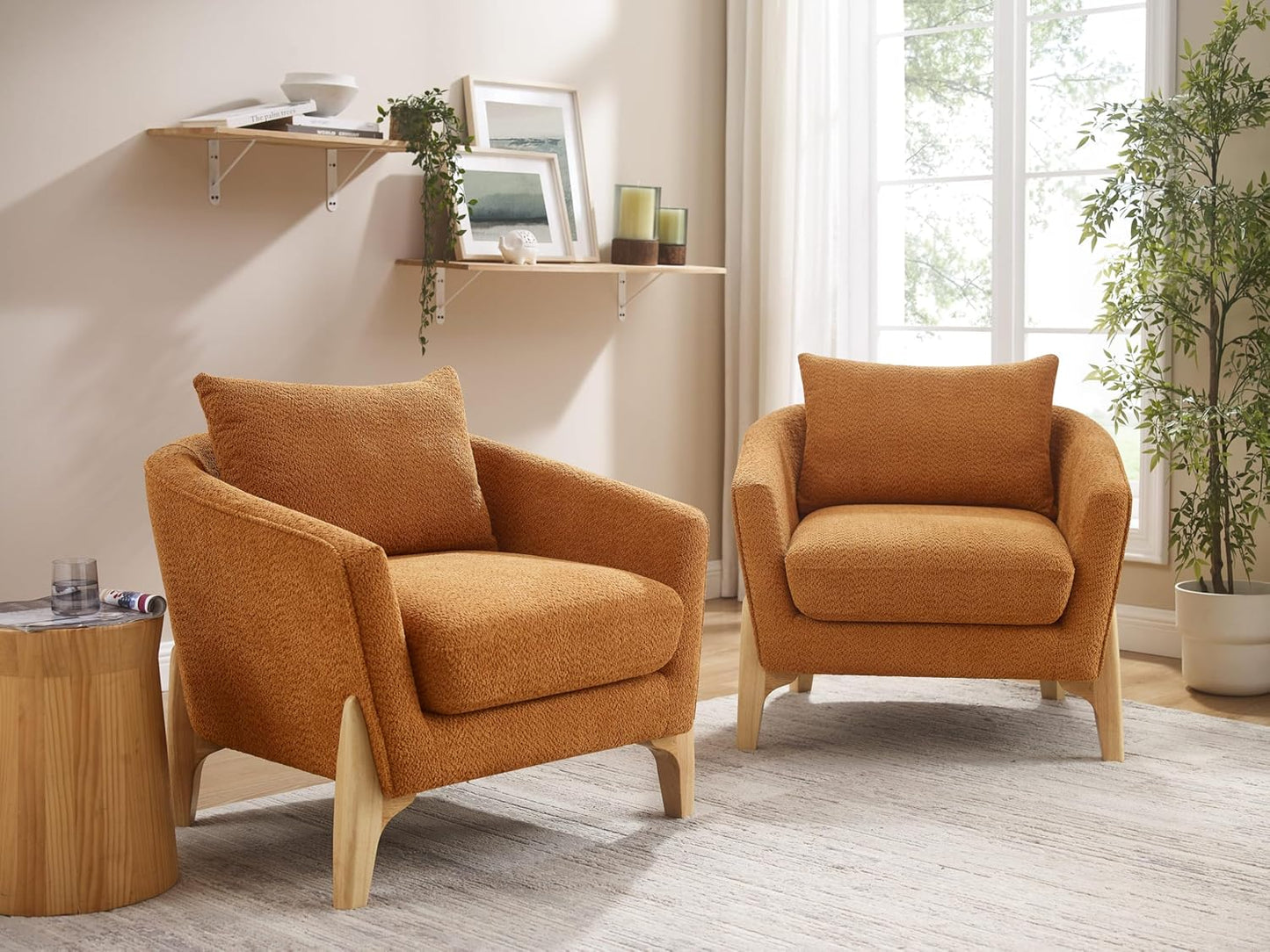 Accent Chair 31" Oversized Reading Chair Comfy Upholstered Boucle Lounge Armchair, Modern Living Room Chair with Back Pillow,Single Sofa Chair for Bedroom, Office (Curry)