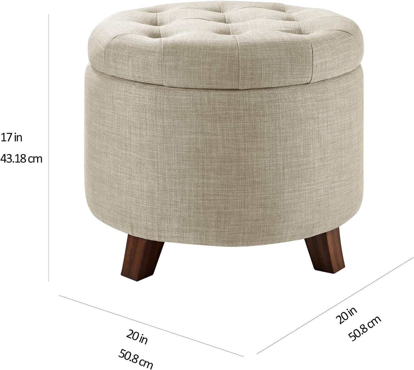 Amazon Basics Round Linen Ottoman with Storage, Tufted Upholstered Footstool for Living Room and Bedroom, 20" x 17", Linen Burlap Beige