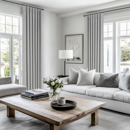 Gray Pinch Pleated 96 Inch Curtains 2 Panel Set for Living Room, Neutral Heavy Linen Blackout Window Drapes Insulated Privacy with Hooks Rings 8 FT Length Sliding Glass Door Viral Burg(40"Wx96"L Grey)