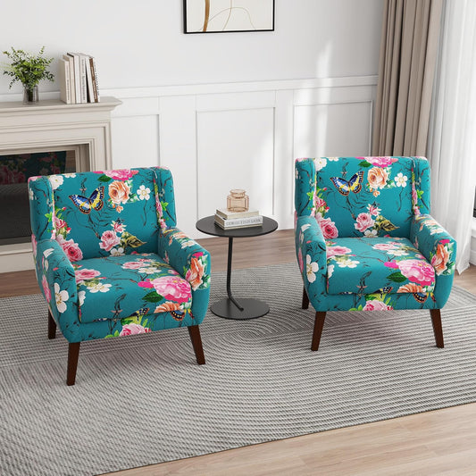 UIXE Floral Accent Chair, Modern Upholstered Armchair in Fabric for Living Room, Comfy Club Arm