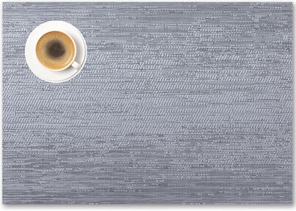 Placemats Set of 12 - Easy Clean Woven Vinyl Placemat for Dining Table, Indoor/Outdoor Place Mats, Washable PVC Table Mats（Gray）