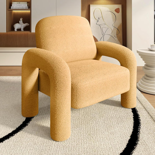 Modern Sherpa Accent Chair, Teddy Upholstered Arm Single Sofa, Cozy Fluffy Reading Chair for Living