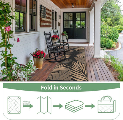 GENIMO Outdoor Rug 2.5' x 8' Waterproof for Patios Clearance, Reversible Outdoor Plastic Straw Camping Rug Carpet, Large Area Rugs Mats for RV, Camper, Deck, Balcony, Porch, Beach, Picnic, Black&Brown