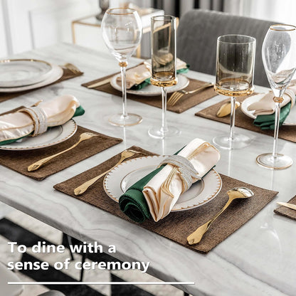 Home Brilliant Cloth Placemats Set of 4 Heat Resistant Dining Table Place Mats Linen Kitchen Table Mats, Brown