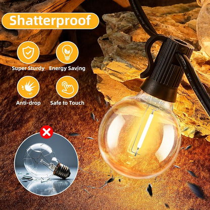 50FT G40 LED String Lights with 25 Shatterproof Bulbs (2 Spares), E12 Sockets, 2700K Warm White, eatherproof Patio Lighting for Garden,Backyard,Party,Wedding,Porch,Deck,Gazebo,Bistro,Camping