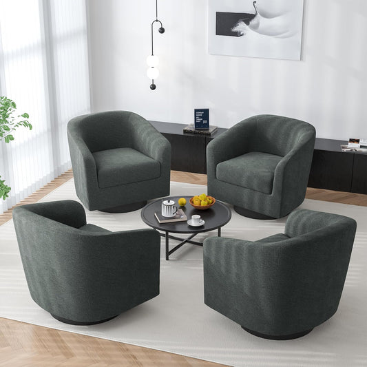 Swivel Barrel Accent Chair, Modern Round Chenille Fabric Arm Chair for Living Room, Bedroom, Comfy