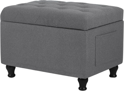 Ottoman with Storage 24'' Storage Ottomans Fabric Ottoman Footstools Small Upholstered Foot Rest Stool for Couch, Living Room, Bedroom, Entrance Shoe Bench Grey