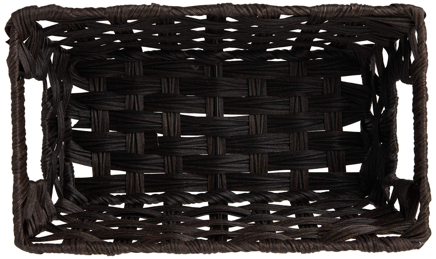 Whitmor Woven Storage Basket for Shelves, Small Plastic Wicker Organizer Bin with Handles, Metal