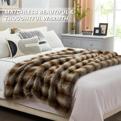 DREAMNINE Premium Luxury Fuzzy Animal Skin Faux Fur Throw Blanket 50" x 60", Double Sided Soft Long Shaggy Lion Fluffy Bear Blankets, Thick Warm Cozy Accent Wolf Furry Blanket for Winter,Reddish Brown