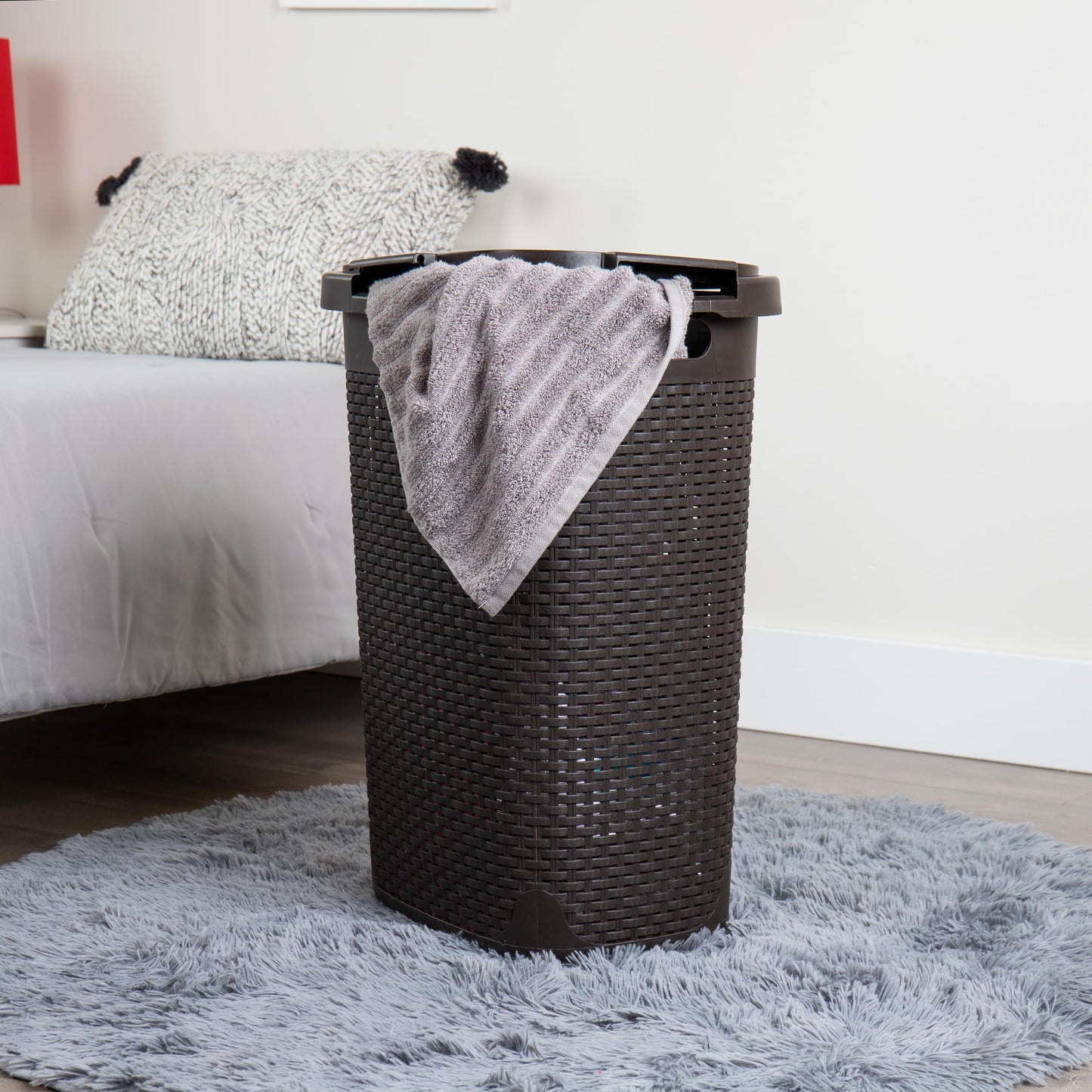 Mind Reader Slim Laundry Hamper with Lid, 60L Tall Clothes Basket, Narrow Tapered Design for