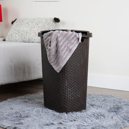 Mind Reader Slim Laundry Hamper with Lid, 60L Tall Clothes Basket, Narrow Tapered Design for