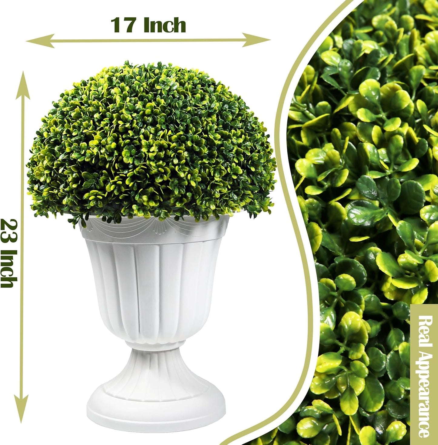 Sunnyglade 2 PCS 23”Artificial Plastic Boxwood Ball Tree，Faux Potted Decorative Topiary Plant，UV Resistant Fake Plant in Pot for Home Gate Indoor Outdoor Patio Office Decor