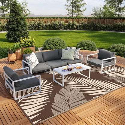 GENIMO Outdoor Rug 10' x 14' Waterproof for Patios Clearance, Reversible Outdoor Plastic Straw Camping Rug Carpet, Large Area Rugs Mats for RV, Camper, Deck, Balcony, Porch, Beach, Coffee&Beige