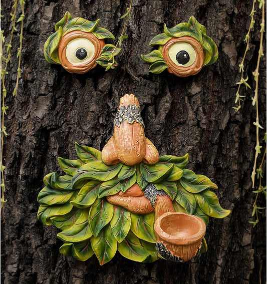 Tree Face Decor Outdoor,Whimsical Outdoor Art with Bird Feeder,Tree Hugger Bark Ghost Face