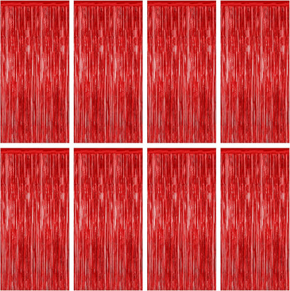 8 Pack Red Backdrop, 3.28 FT x 7.05 FT Streamer Party Decorations, Metallic Foil Fringe Curtains Party Streamer Photo Booth Backdrop, Red Tinsel Canival Theme Party Decor for Engagement Birthday
