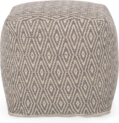 GDFStudio Boho Handmade Fabric Cube Pouf Ottoman Foot Stool - Bean Bag Floor Chair - Foot Rest Couch for Living Room Bedroom, Beige and Yellow,15"" x 15"" x 15"", 312183N