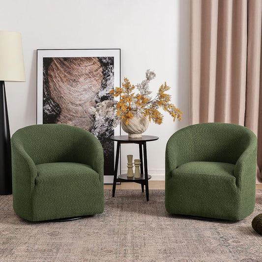 KINWELL 32" Wide Modern Boucle Swivel Barrel Chairs Set of 2, No Assembly Round Upholstered Swivel