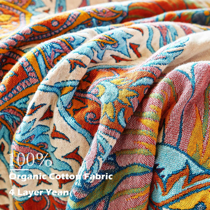 Boho Throw Blanket, 100% Organic Cotton Breathable Ultra Soft Bed Quilt Throw - All Season Floral Bird Butterfly Farmhouse Decor Blanket for Sofa Couch Chair and Gift. 60" x 80"