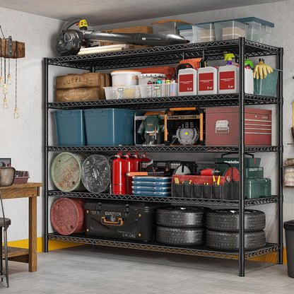 REIBII 85.7"H Storage Shelves 2998LBS Metal Shelving Units with Wheels&Feet, 5 Tier Garage Shelving Heavy Duty Adjustable Wire Shelf for Pantry Garage Commercial Industrials, 85.7"H X 55.5"W X 24.2"D