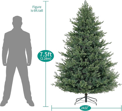 Naomi Home 7.5ft Traditional Christmas Tree with Lights Realistic Classic Christmas Tree Prelit with 4130 Branch Tips 600 Warm Lights and Metal Stand Aritificial