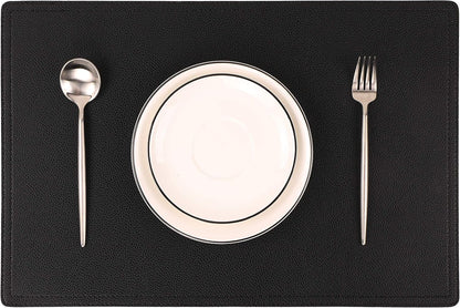 Set of 8 Faux Leather Placemats, PU Table Mats, Waterproof, Stain Resistant, Heat Resistant, Easy to Clean for Kitchen Dining Table,Conference Table C Black Rectangle
