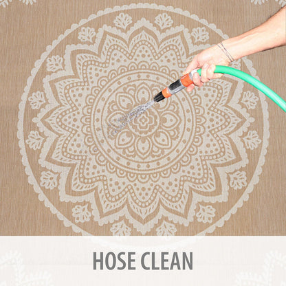 CAMILSON Outdoor Rug 8x10 Modern Area Rugs for Indoor and Outdoor Patios and Porches - Waterproof, Washable, Non-Shedding, Easy-to-Clean Outside Carpet (8 x 10, Medallion - Beige/White)