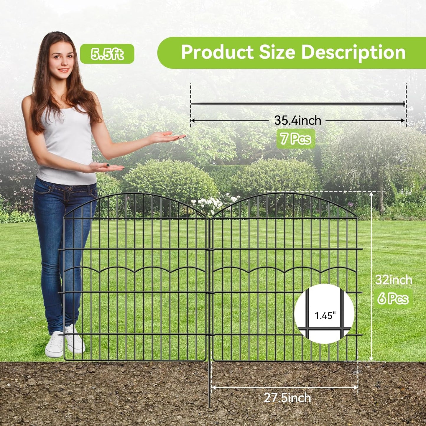 Decorative Garden Fence 6 Panels 6 Panels 13.4 ft (L)×32in (H) Metal Garden Fences, No Dig Animal Barrier Fencing Rustproof Wire Border Temporary Dog Fence Outdoor for Patio Backyard Lawn - No Door