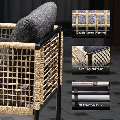 Idzo Oscar Wicker Outdoor Lounge Chair Set of 2, Sturdy Metal Frame, Weather-Resistant Rope Weave, Plush Olefin Cushions, Modern Patio Chairs for Backyard, Balcony, or Poolside