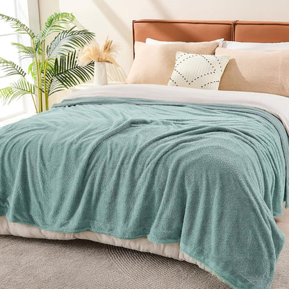 EMME Muslin and Fleece Queen Blanket Reversible - 80"*90" Teal Soft Warm Throw Blankets for Couch Bed Picnic Travel Bed