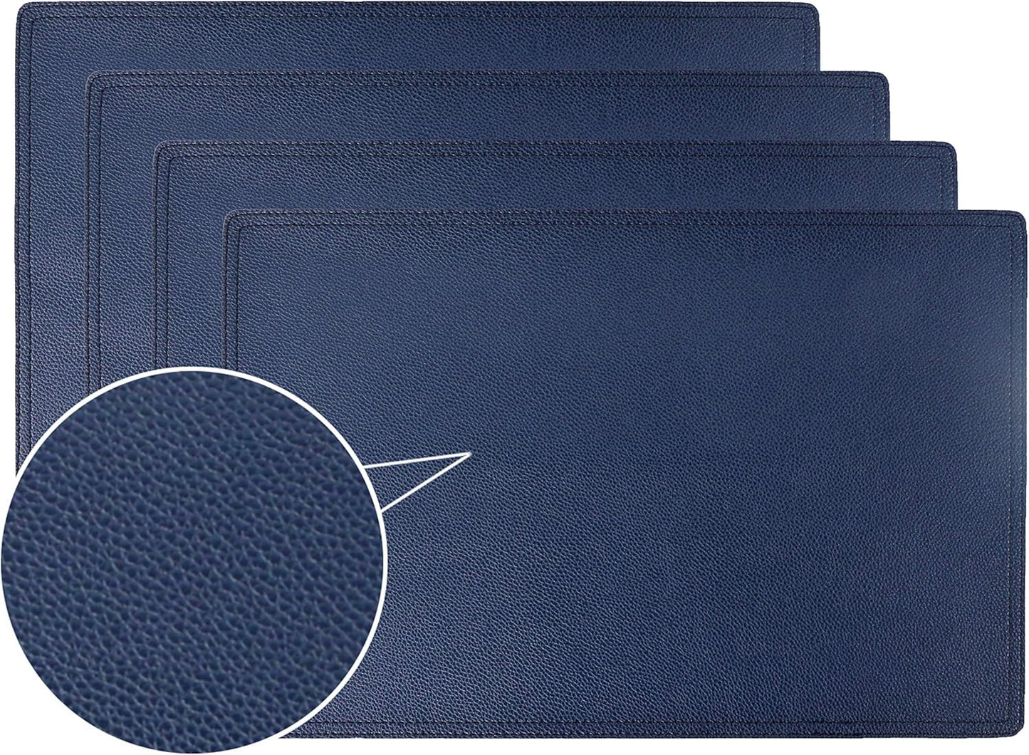 Faux Leather Placemats, PU Table Mats, Set of 4, Waterproof, Stain Resistant, Heat Resistant, Non-Slip Easy to Clean for Kitchen Dining Table,Conference Table C Blue Rectangle