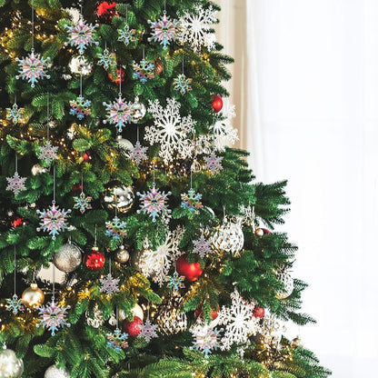 Dilunave 40 Pieces Christmas Snowflake Ornaments Acrylic Christmas Tree Decorations Crystal Snowflakes Translucent Winter Hanging Ornament for Tree(Iridescent)