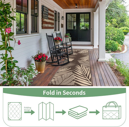 GENIMO Outdoor Rug 2.5' x 8' Waterproof for Patios Clearance, Reversible Outdoor Plastic Straw Camping Rug Carpet, Large Area Rugs Mats for RV, Camper, Deck, Balcony, Porch, Beach, Coffee&Beige