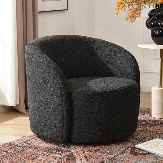 KINWELL 34" W Mid Century Modern Swivel Barrel Chair, Round Upholstered Boucle Swivel Accent