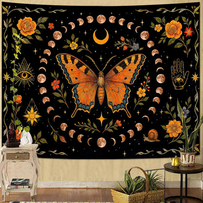 Lunerfex Moon Phase Butterfly Floral Wall Tapestry, Celestial Botanical Tapestries for Room Decor, Mystical Tapestry 60x44 Inch