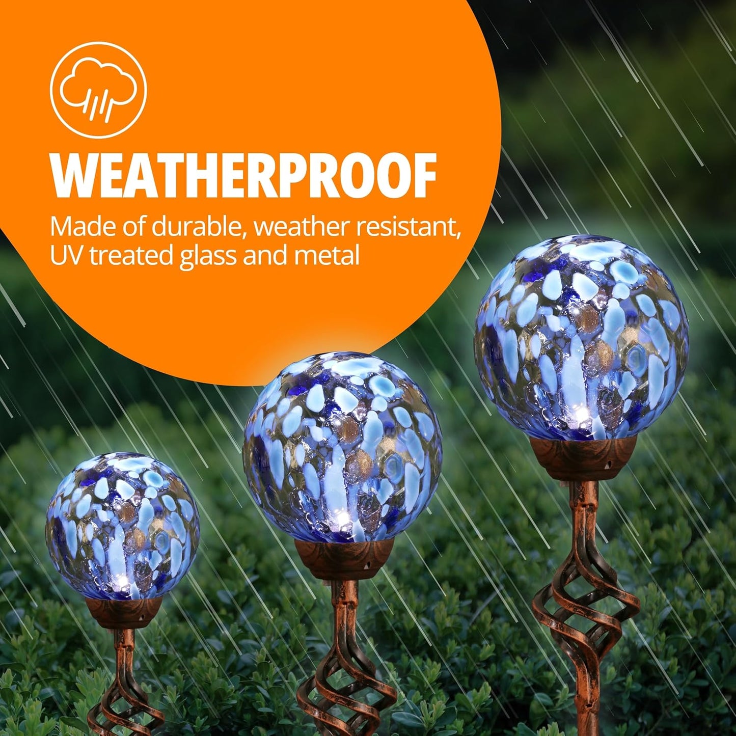 Exhart Garden Solar Lights, Decorative LED Honeycomb Glass Ball Garden Stake, Glass and Metal Outdoor Decoration, Blue, 4 x 31 Inch